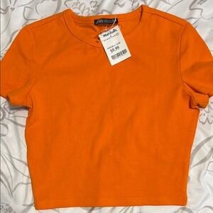 Zara Orange Polo Crop T-Shirt